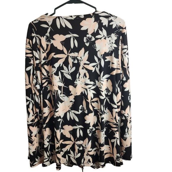 Roz & Ali NWOT Butterfly Floral Print Trumpet Sleeve Blouse Tie Front Size 1X - Picture 10 of 10